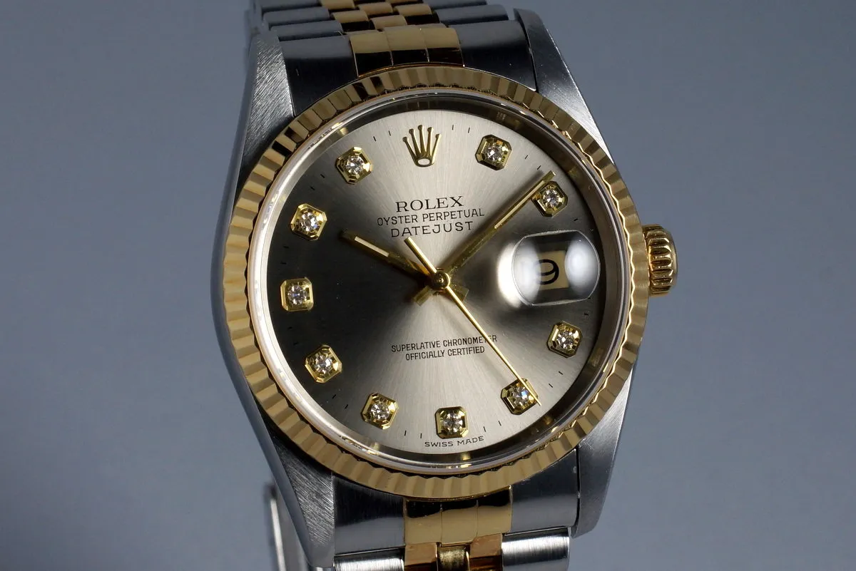 1995 Rolex Two Tone DateJust 16233 Factory Diamond Gray Dial