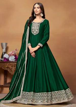 Amazing Art Silk Green Embroidered Festive Anarkali Suit