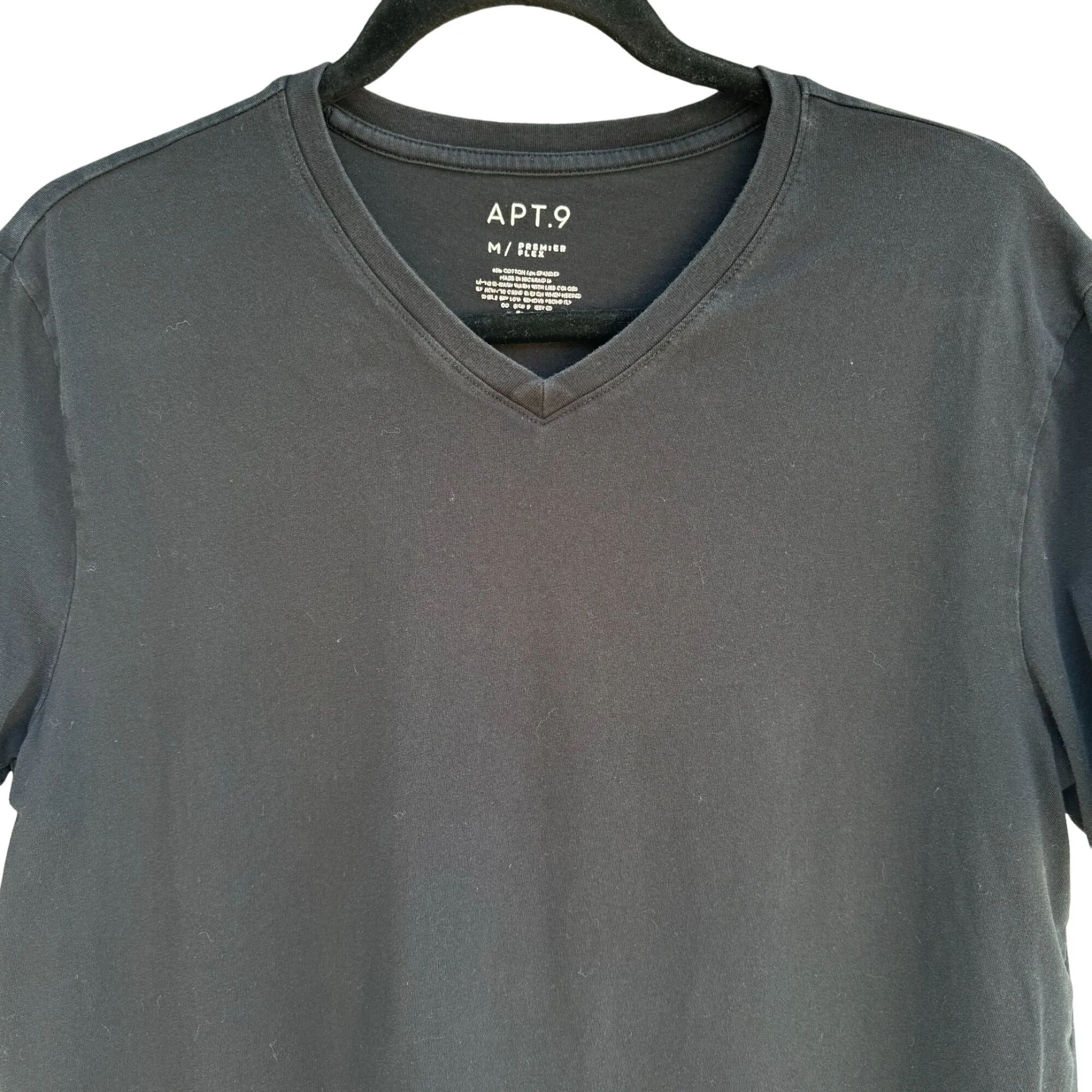 APT.9 Premier Flex Men's Black V-Neck Slim Fit Short Sleeve Stretch Tee Shirt -M