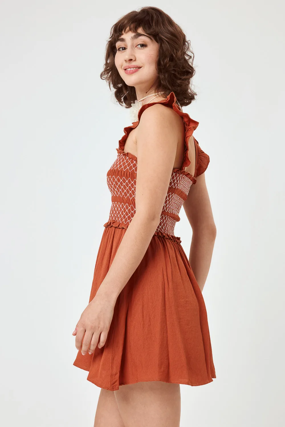 Auburn Red Embroidered Dress