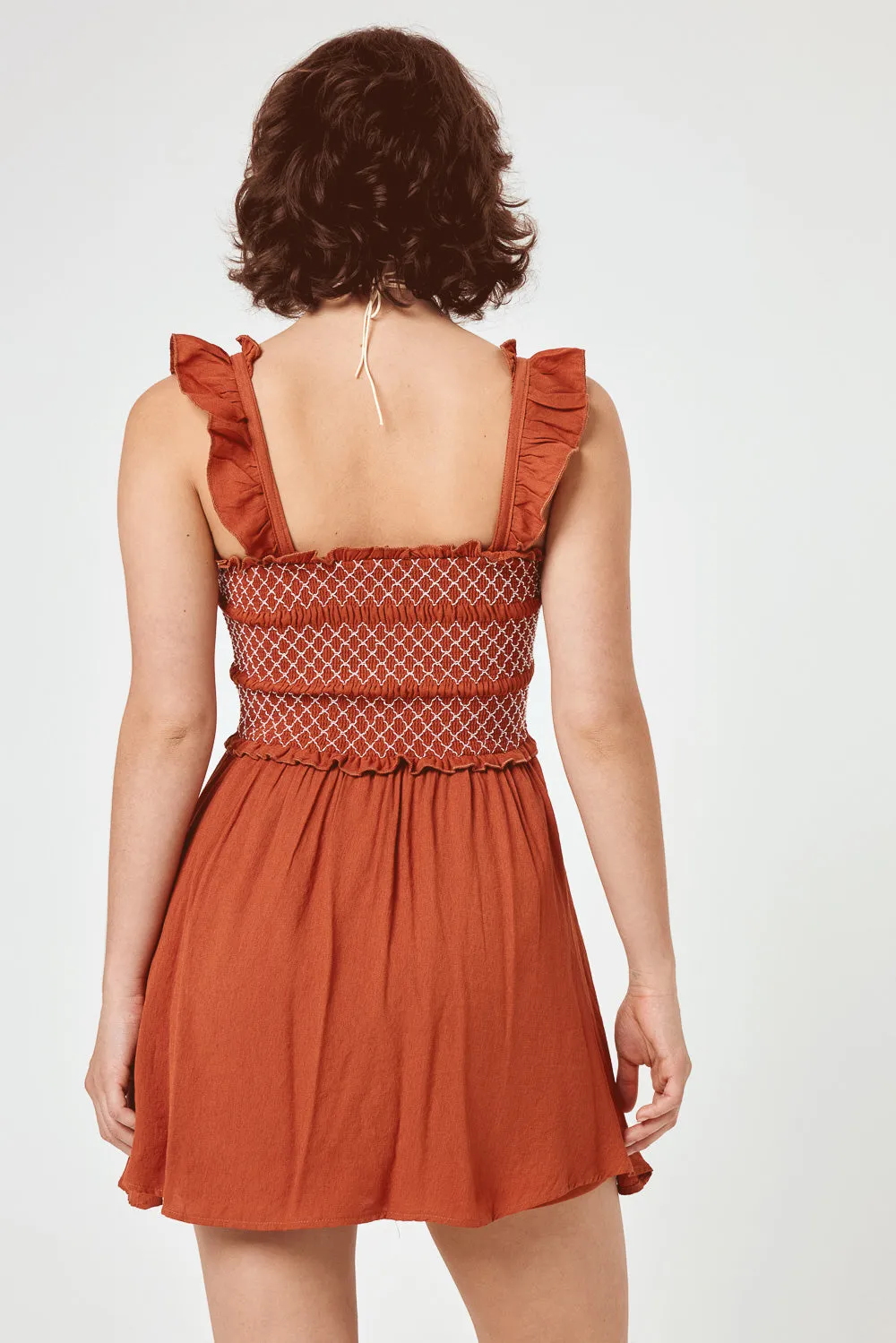 Auburn Red Embroidered Dress