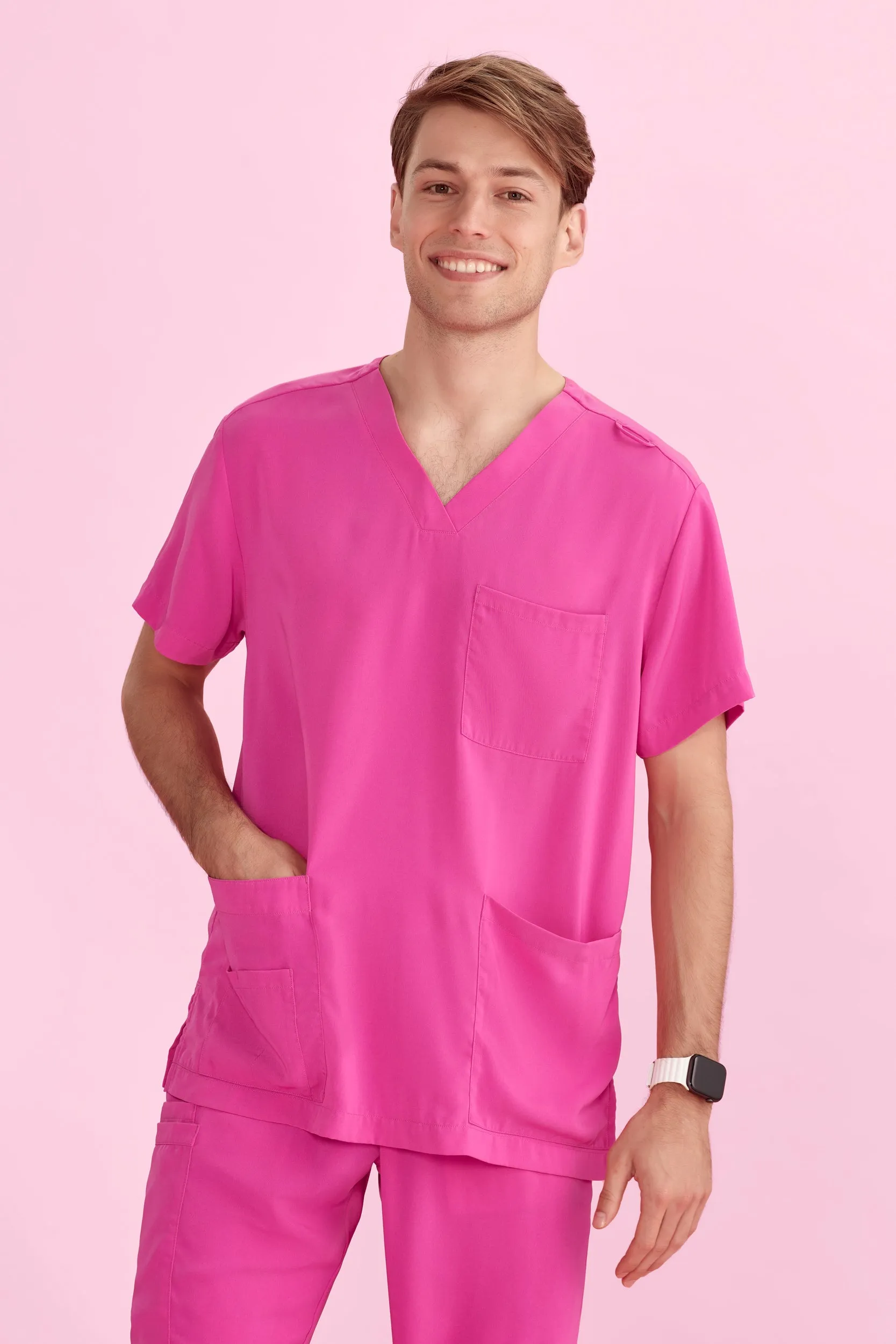 Biz Care Unisex V-Neck Scrub Top - Pink for National Breast Cancer Foundation