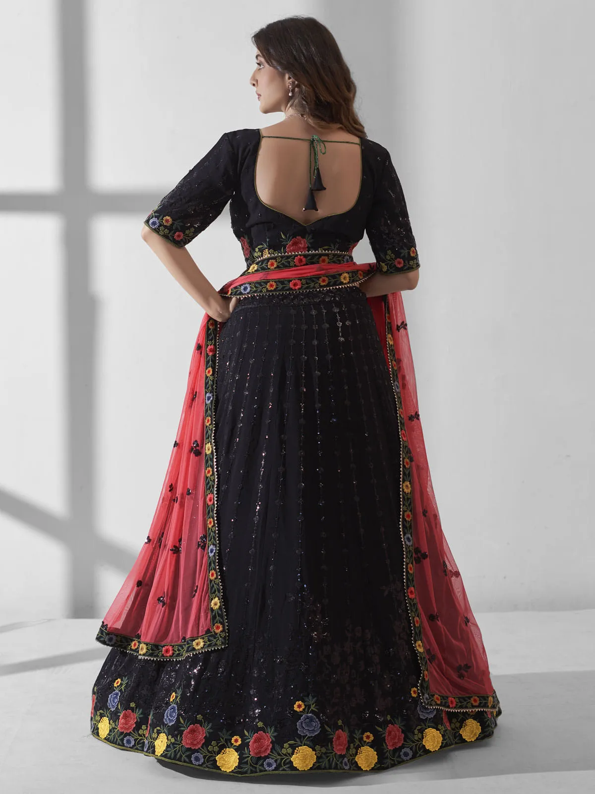 Black Multi Embroidered Wedding Festive Lehenga Choli