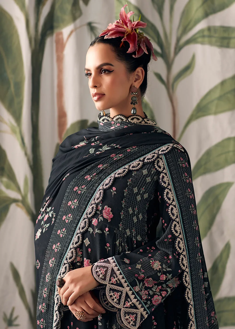 Black Pure Maslin Cotton Digital Printed Salwar Suit