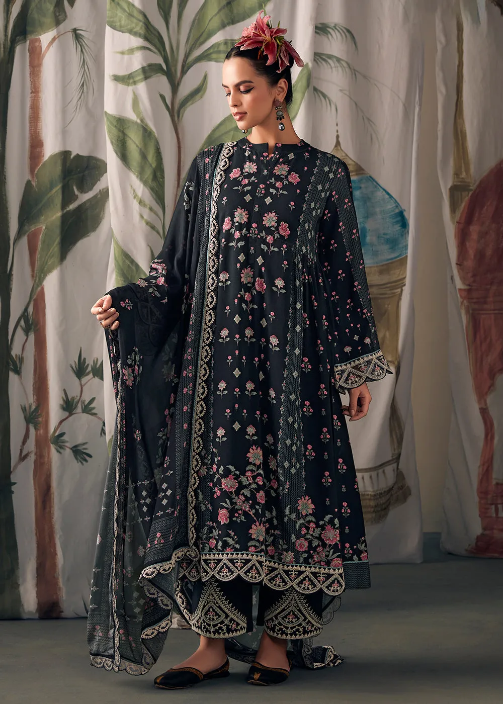 Black Pure Maslin Cotton Digital Printed Salwar Suit