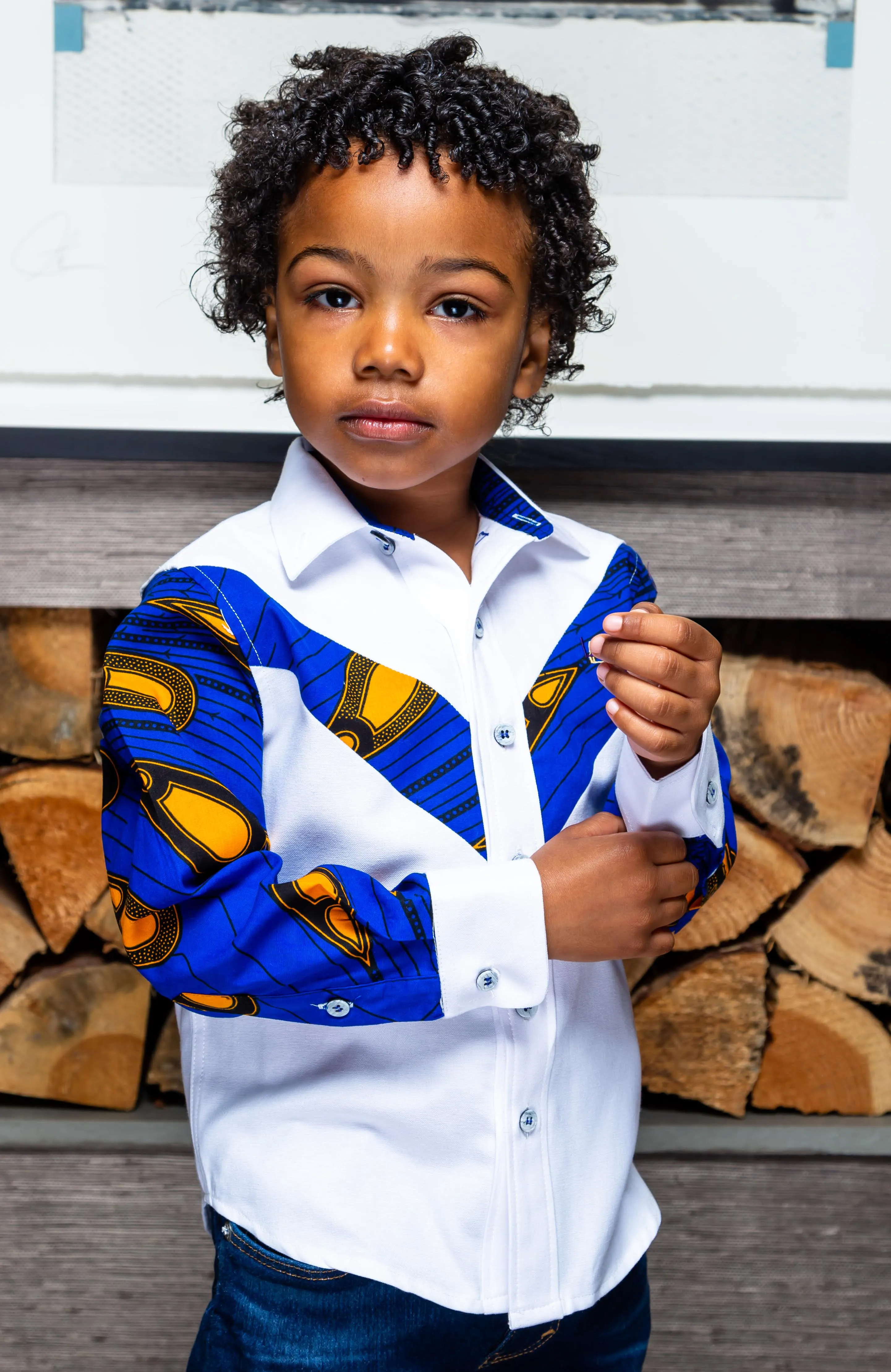 Boys Tailored-Fit African Print Shirt | V-Shaped Ankara Shirt for Boys  - ELIJAH