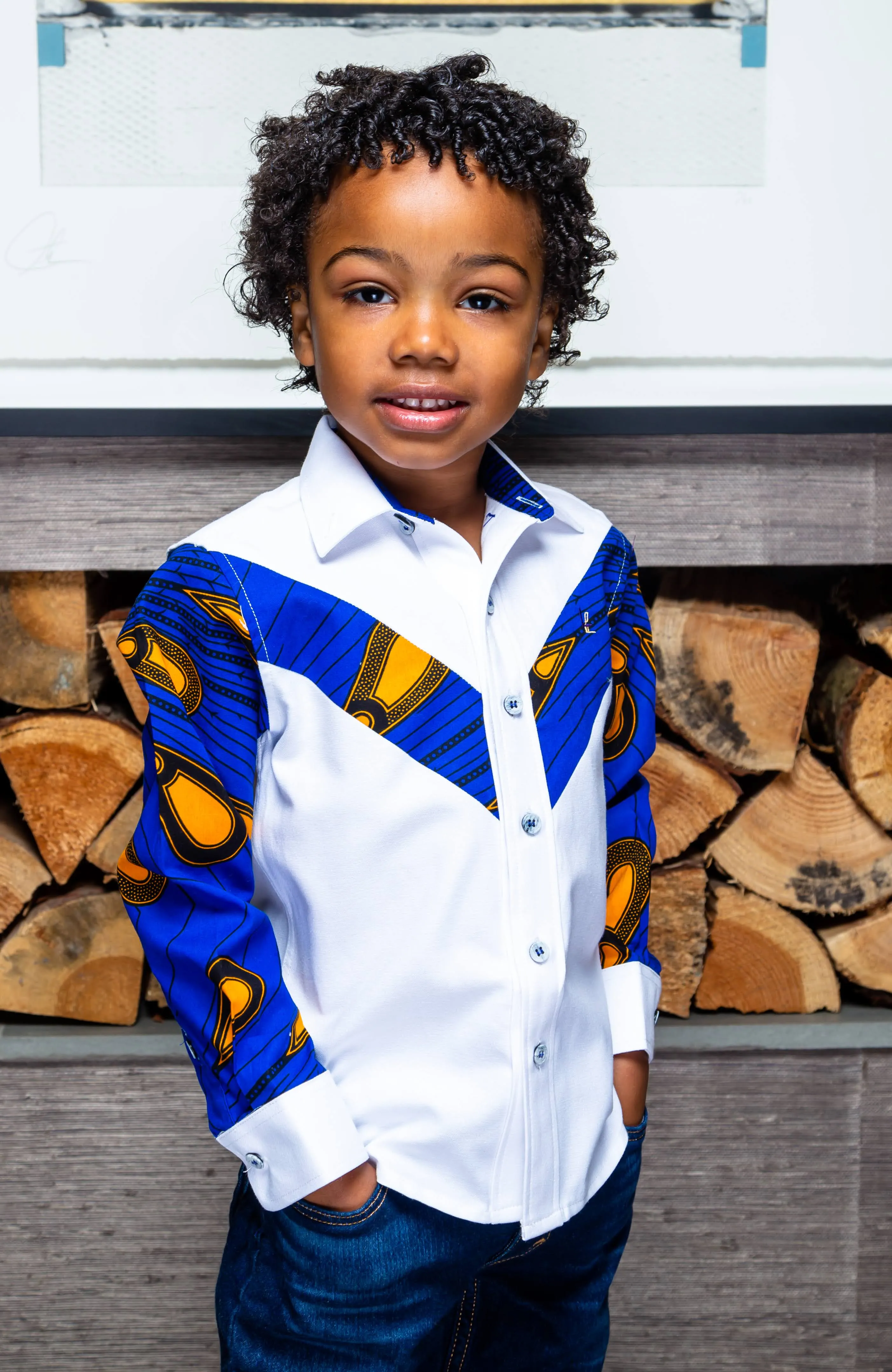 Boys Tailored-Fit African Print Shirt | V-Shaped Ankara Shirt for Boys  - ELIJAH