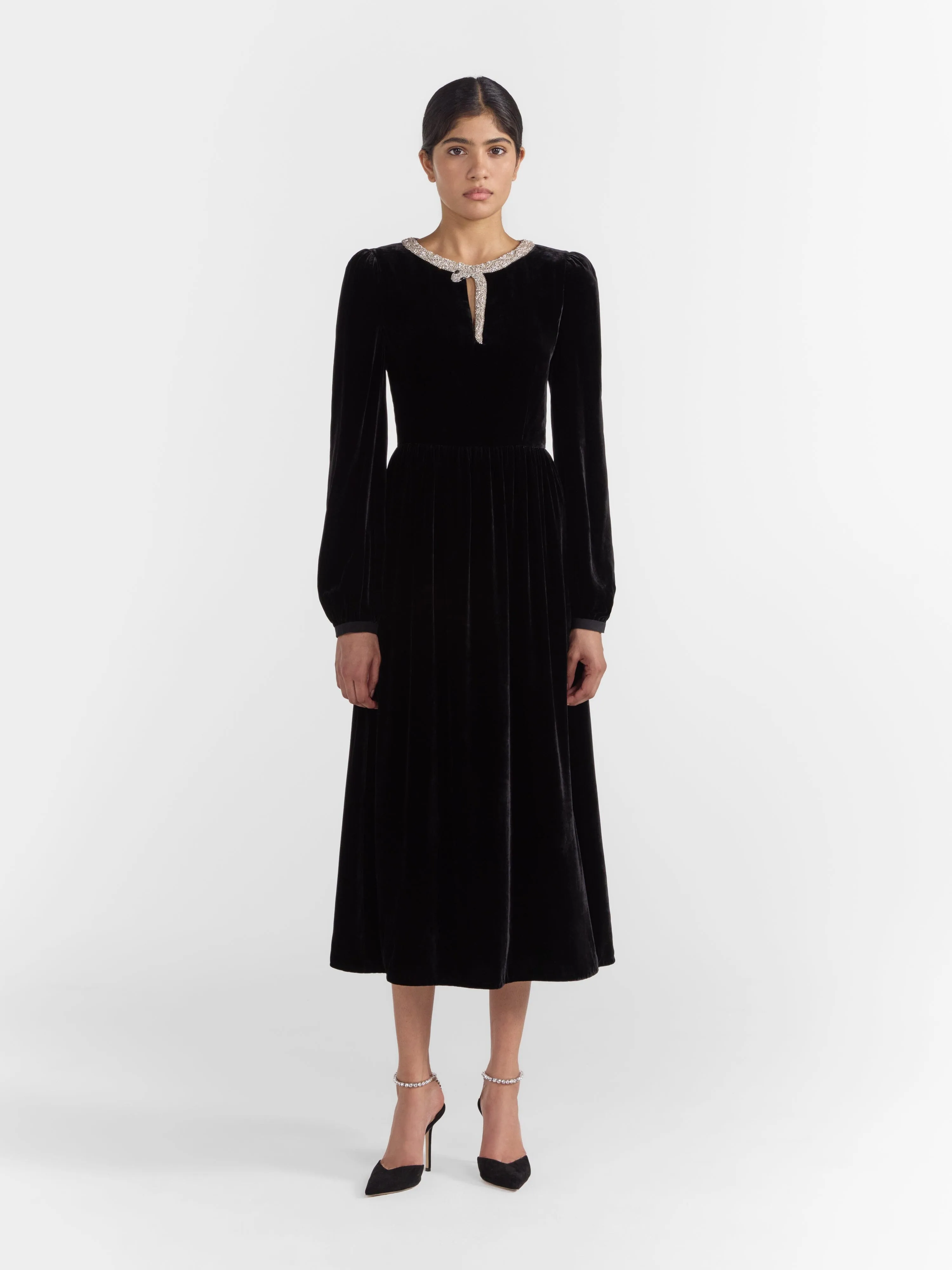 Camille D Dress in Black Serpentine Embroidery