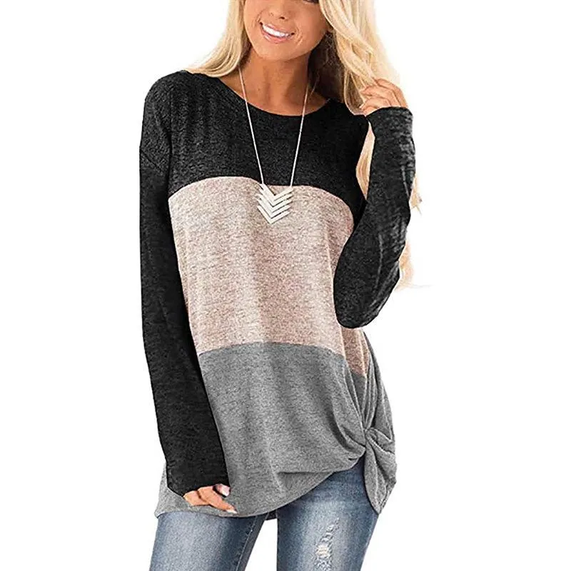 Casual round neck sweater color matching twisted long-sleeved top T-shirt