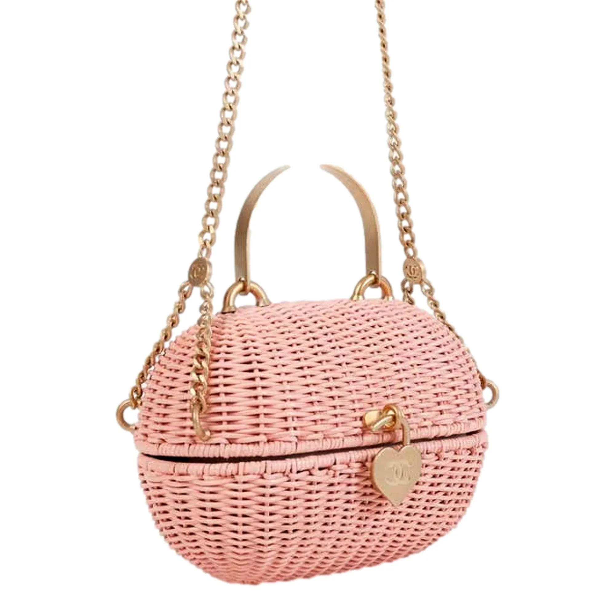 Chanel Pink Oval Wicker Heart CC Charm Closure 2-Way Handle Crossbody Bag