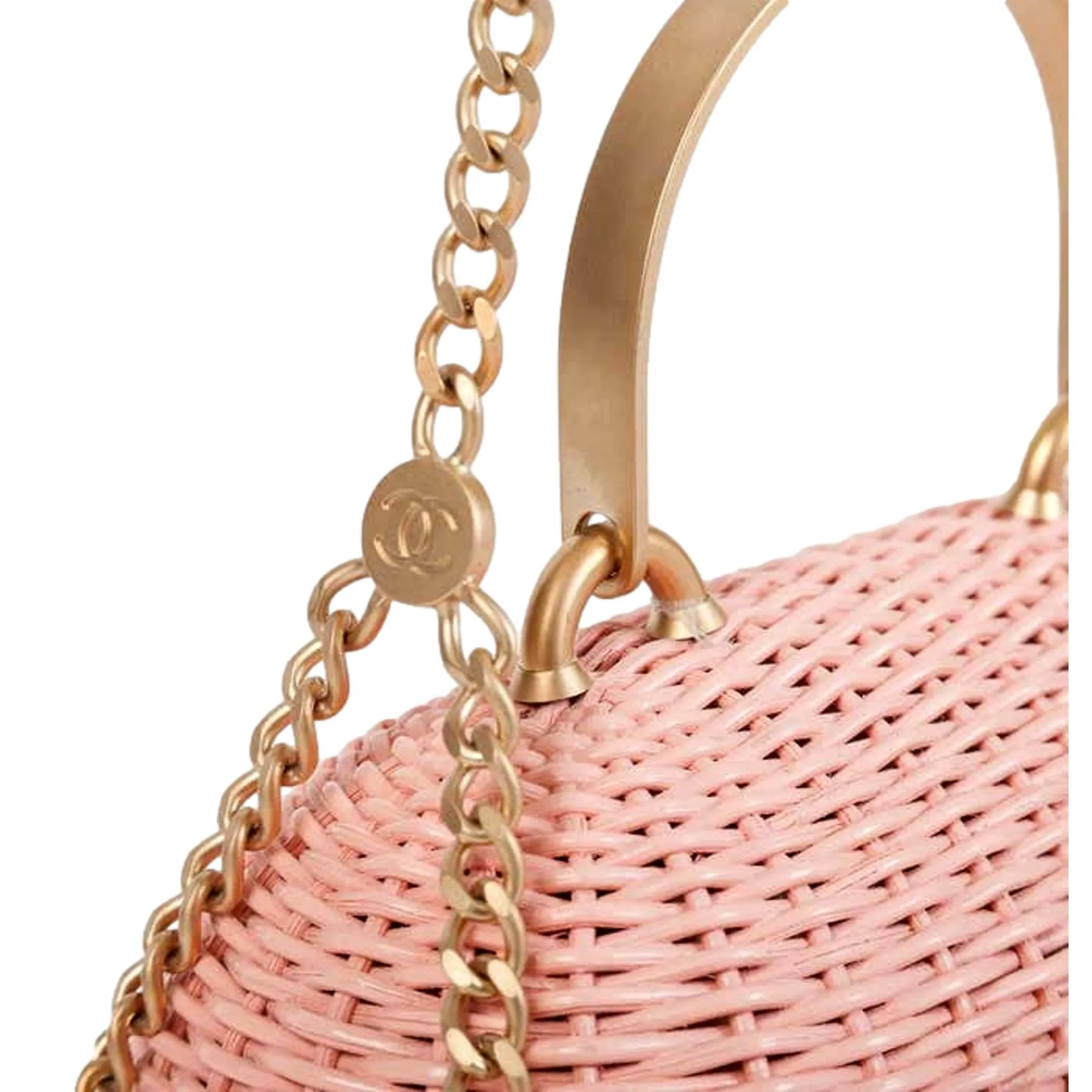 Chanel Pink Oval Wicker Heart CC Charm Closure 2-Way Handle Crossbody Bag