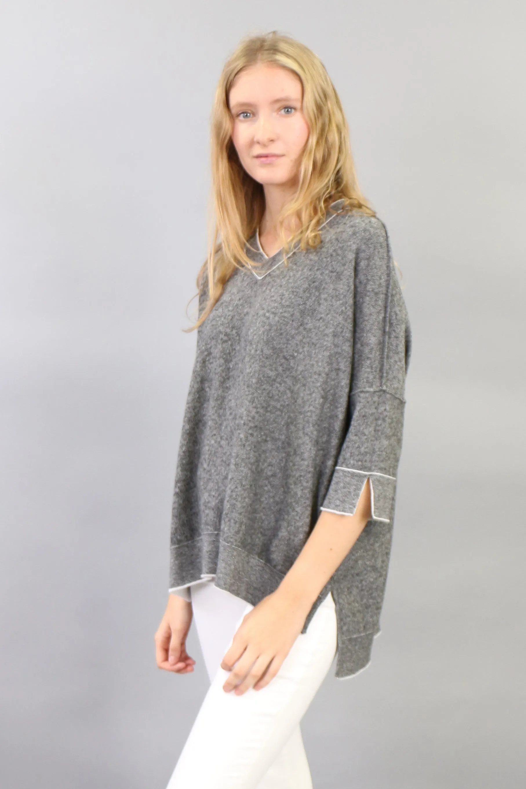 Color Block Reversible Slouchy V Neck