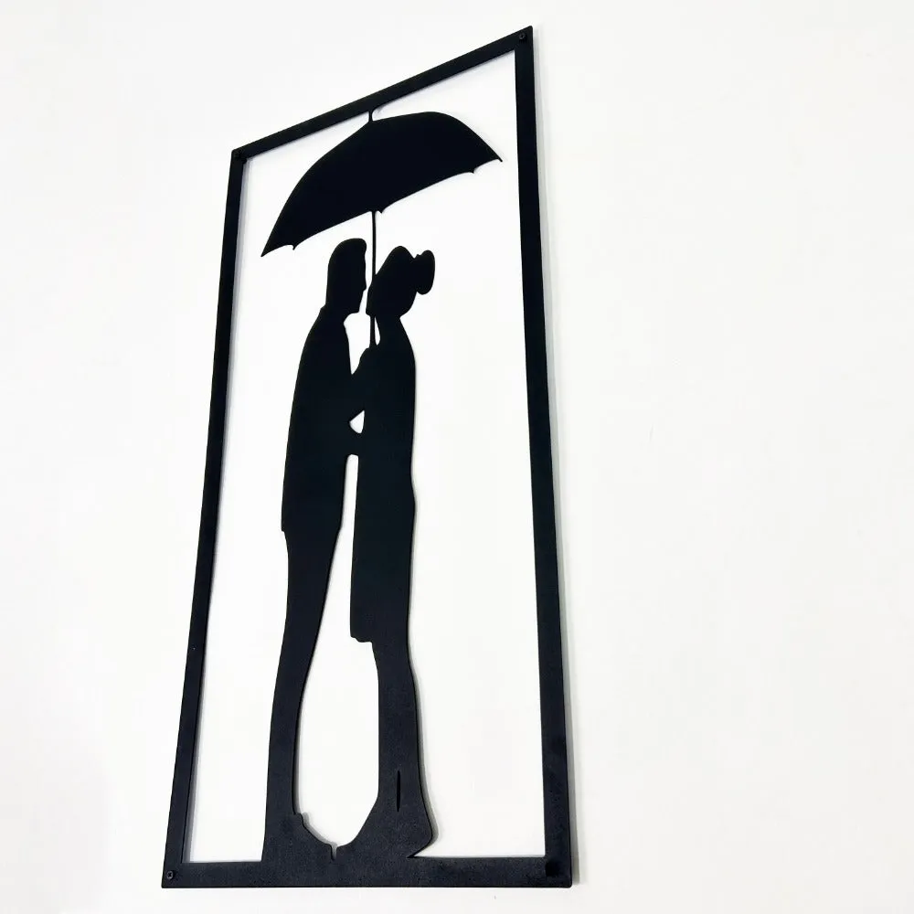 Couple Under the Umbrella  Metal Wall Art