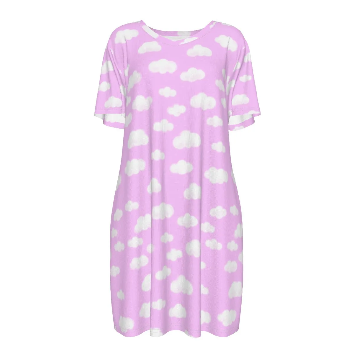 Dreamy Clouds Women's Cotton T-shirt Dress (Taffy Pink)