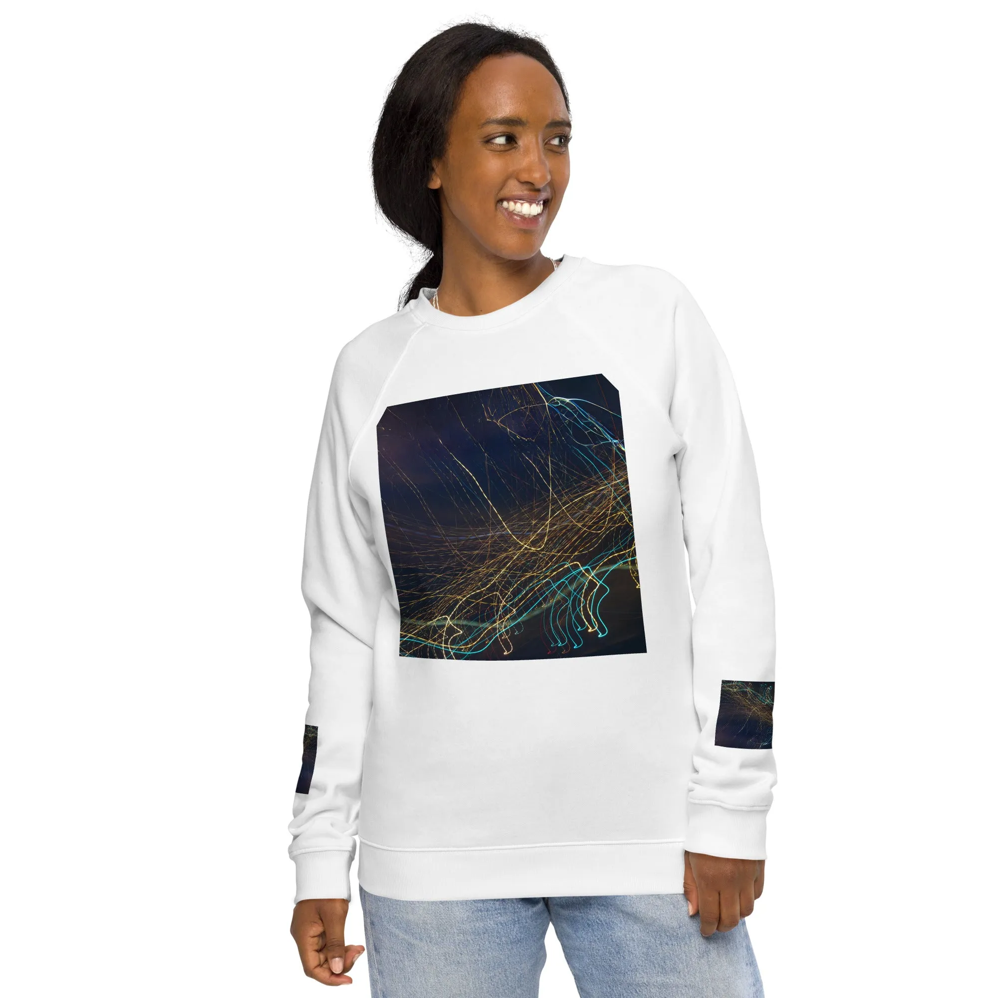 Eco-Chic Unisex Raglan Sweatshirt with Abstract Design - Shop Now!