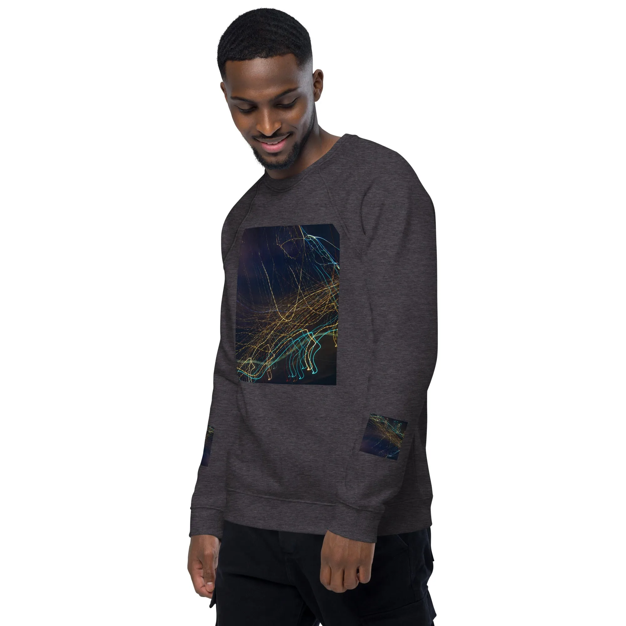 Eco-Chic Unisex Raglan Sweatshirt with Abstract Design - Shop Now!