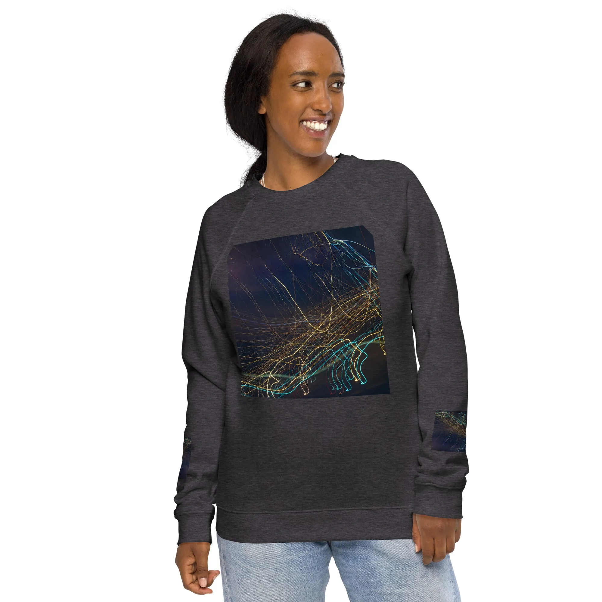 Eco-Chic Unisex Raglan Sweatshirt with Abstract Design - Shop Now!