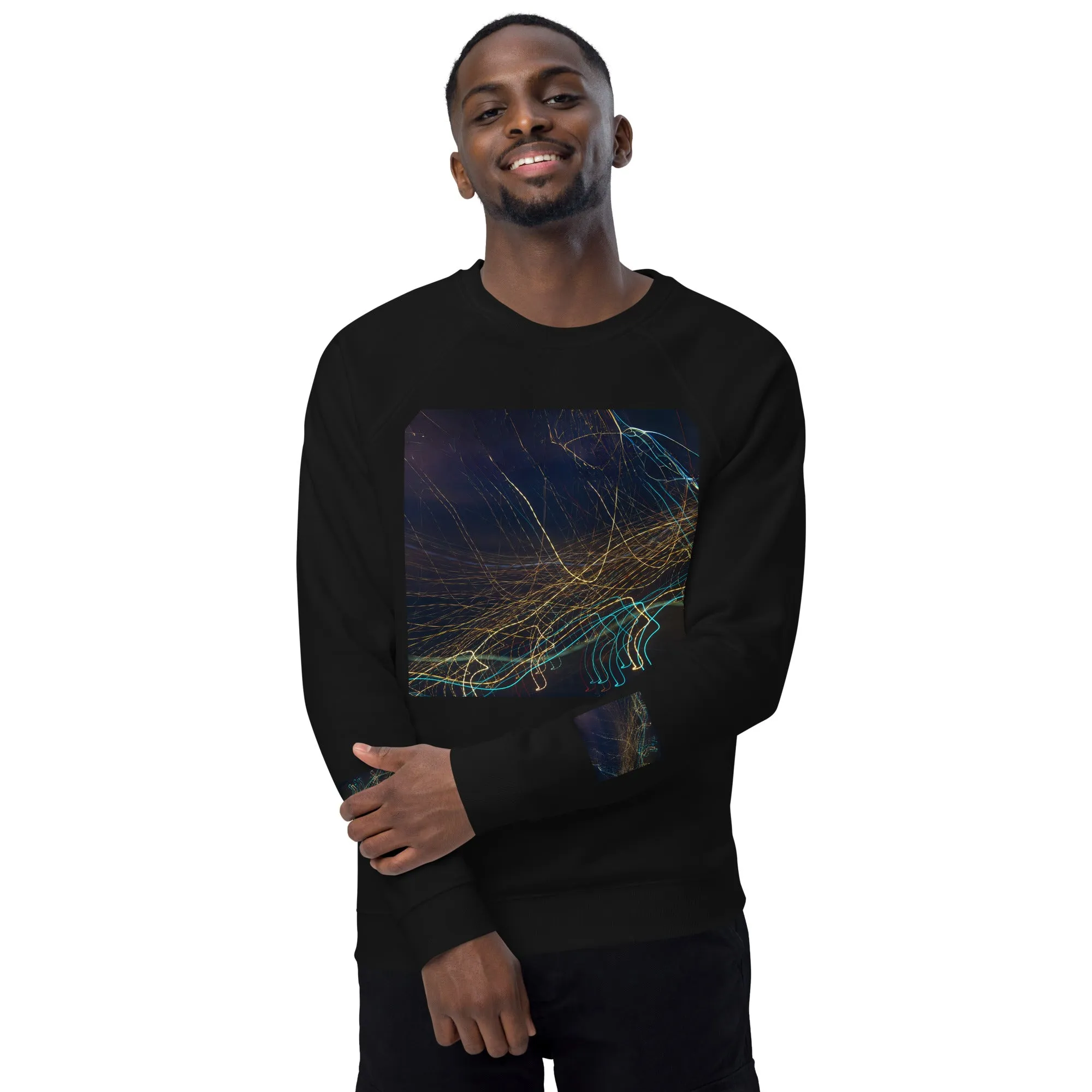 Eco-Chic Unisex Raglan Sweatshirt with Abstract Design - Shop Now!