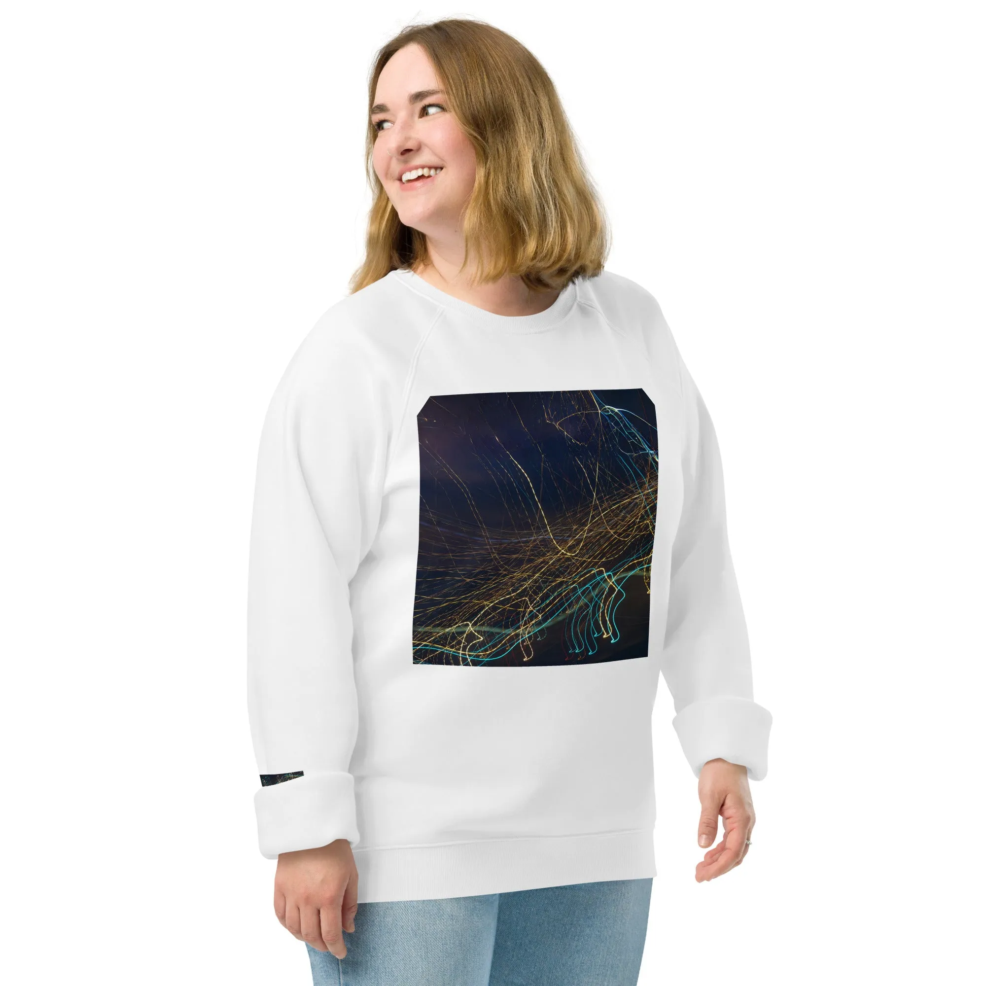 Eco-Chic Unisex Raglan Sweatshirt with Abstract Design - Shop Now!