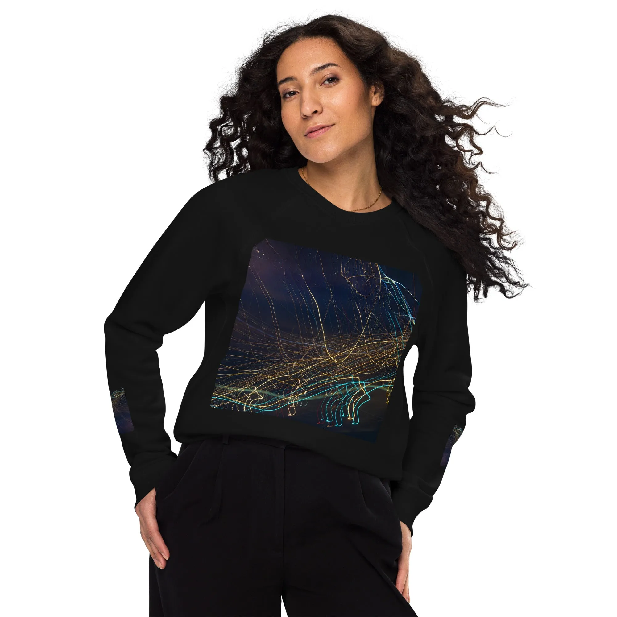 Eco-Chic Unisex Raglan Sweatshirt with Abstract Design - Shop Now!