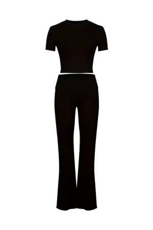 Elisa Short Sleeve Leggings Set (Black)