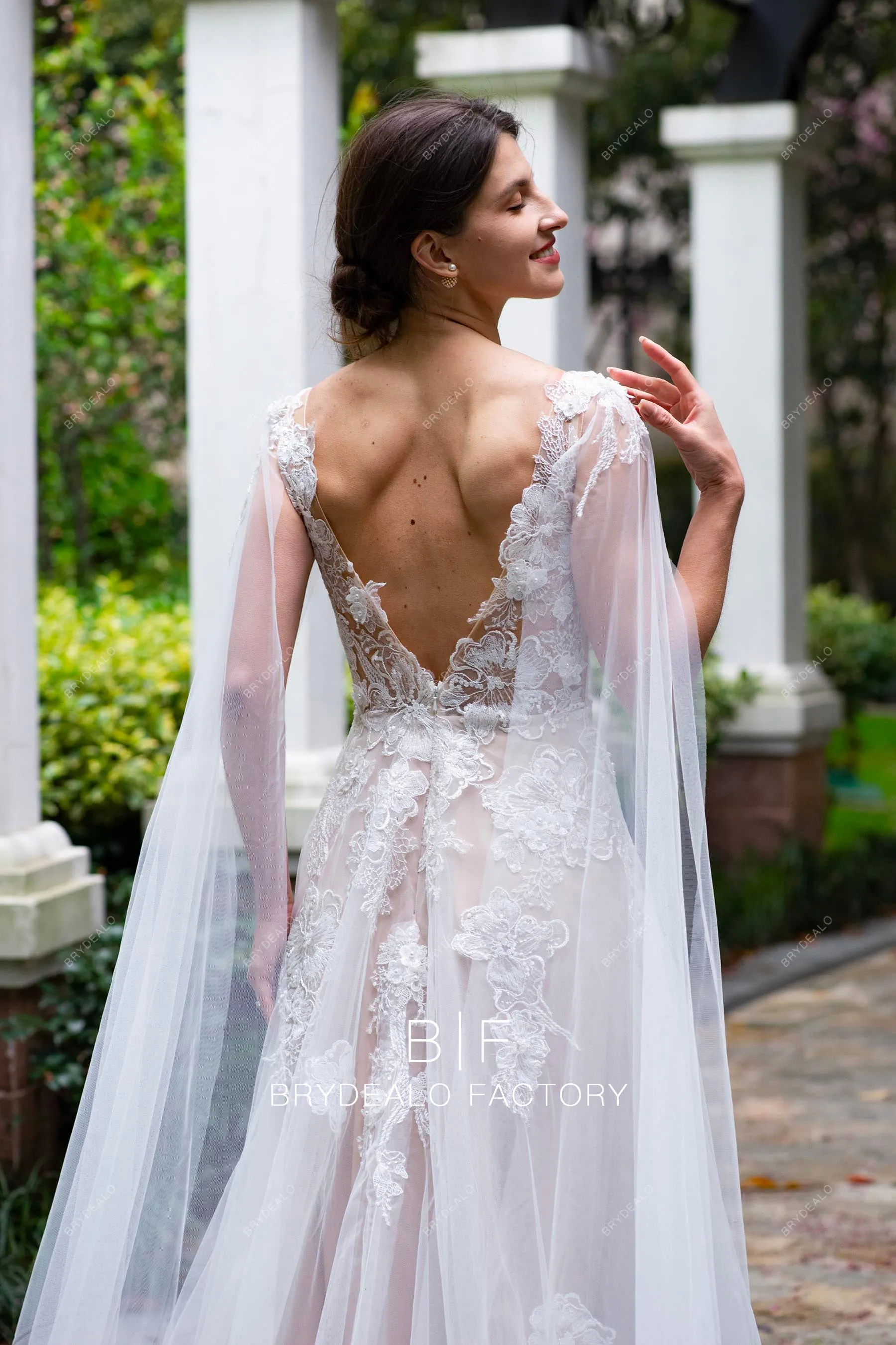 Ethereal 3D Flower Lace Detachable Shoulder Veil Wedding Dress