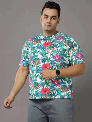 Floral Digital Printed Round Neck T-Shirt Men's Plus Size