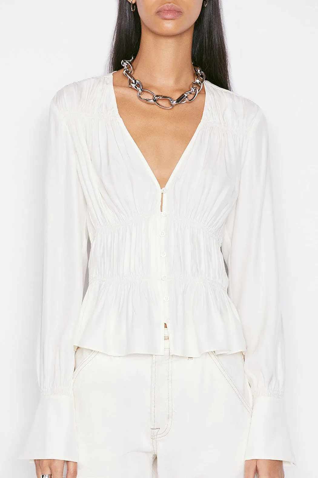 Frame - Ruched V Neck Blouse