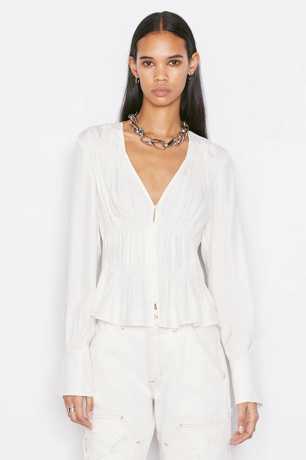 Frame - Ruched V Neck Blouse