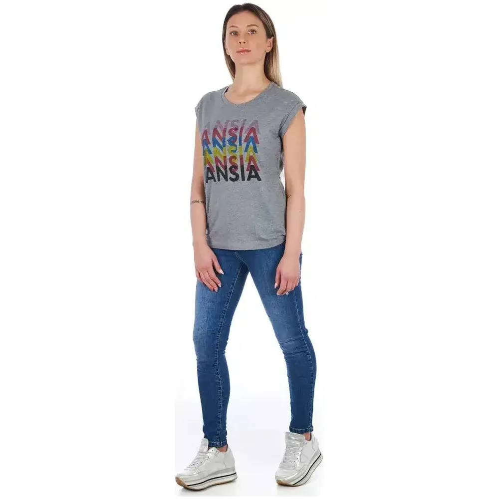 Frankie Morello Gray Cotton Women T-Shirt