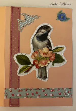 Hand-Embroidered Vintage Bird Card