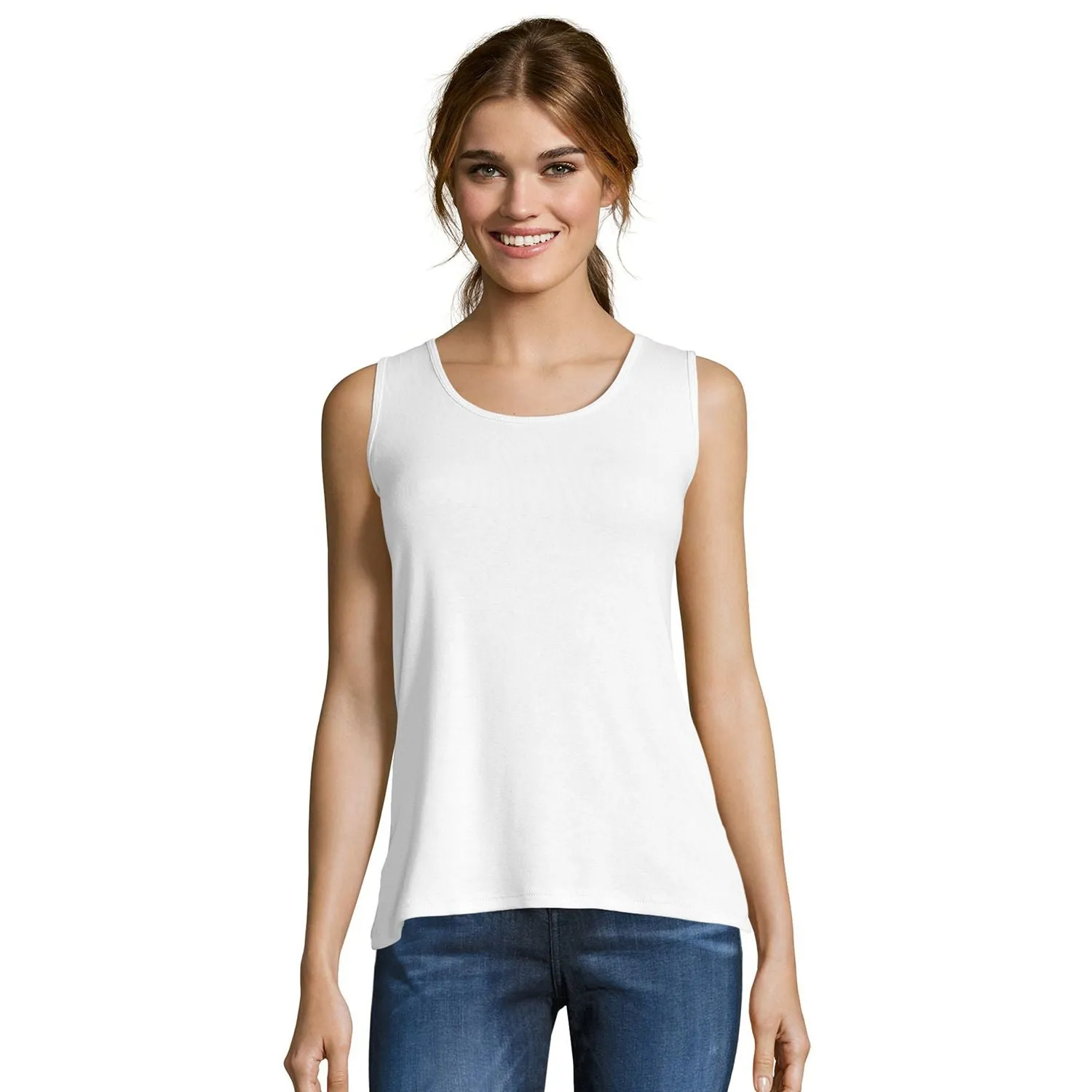 Hanes Women's Rib Tank in Hanes Mini Rubric, White