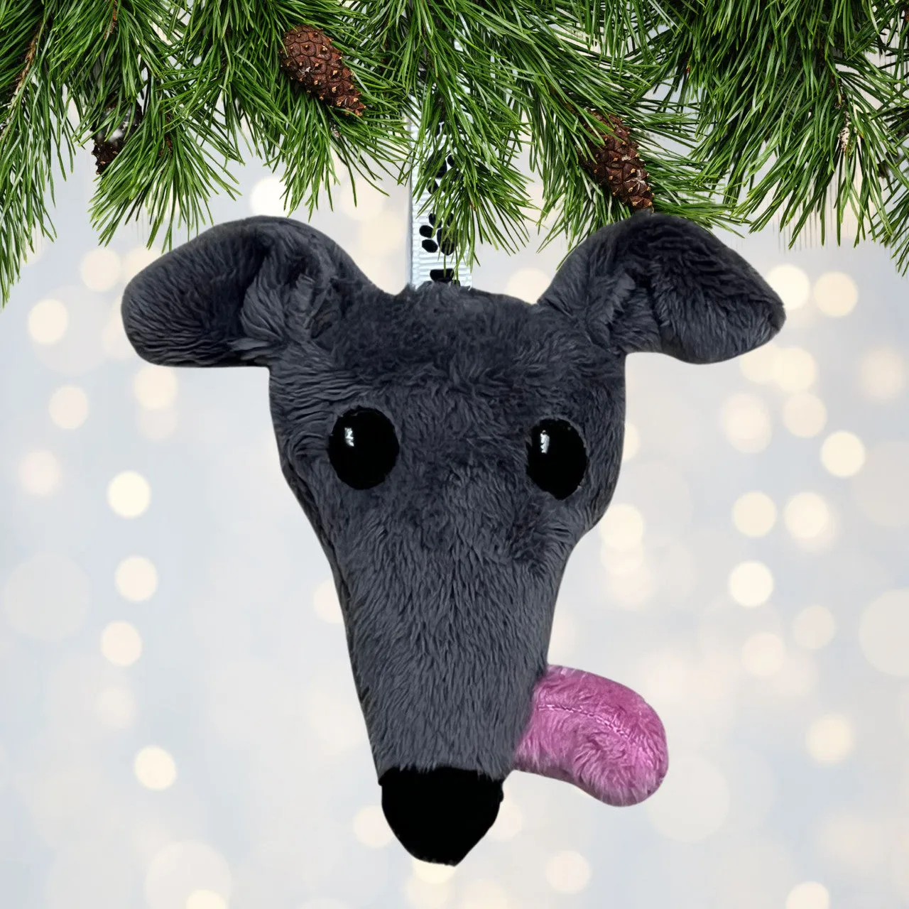 Houndie Head Ornament Grey with Tongue