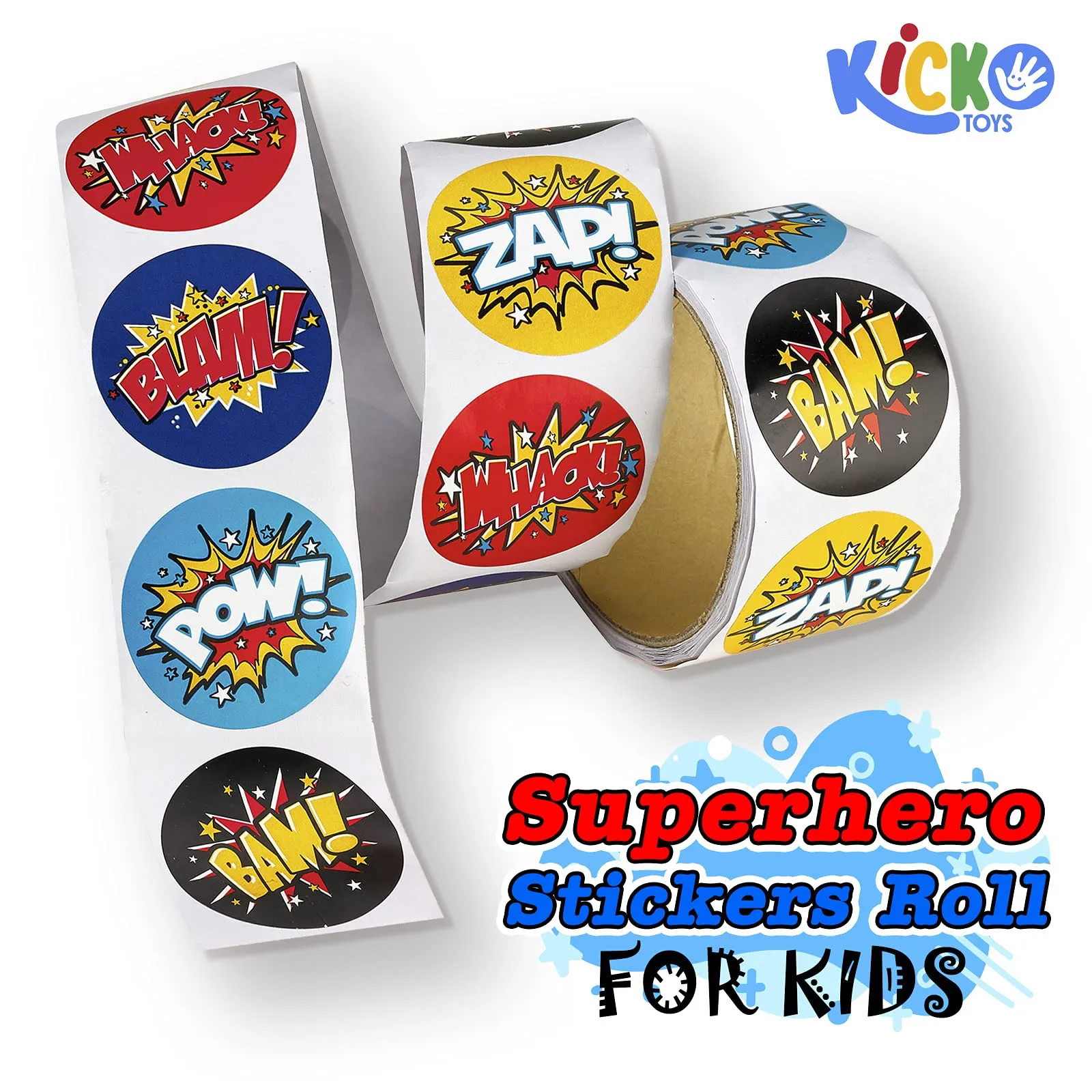 Kicko Superhero Stickers Roll for Kids - Assorted Word Cutouts Sheets - Party Favors, Game