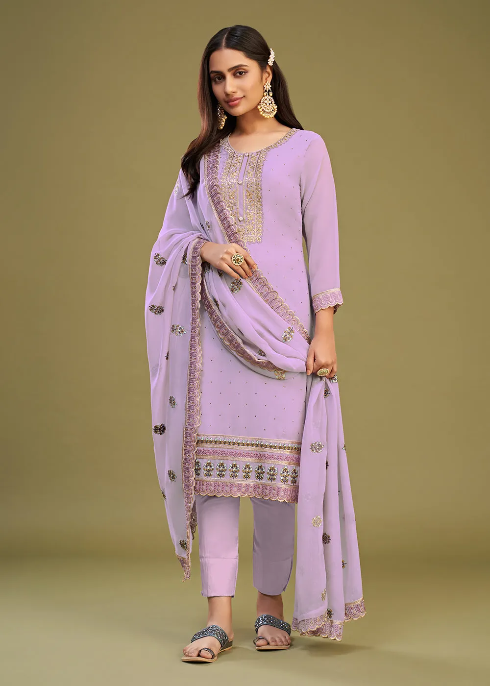 Lavender Swarovski Work & Embroidered Eid Wear Salwar Suit