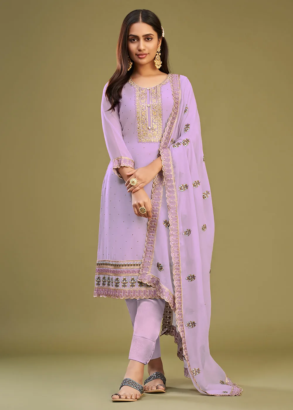 Lavender Swarovski Work & Embroidered Eid Wear Salwar Suit