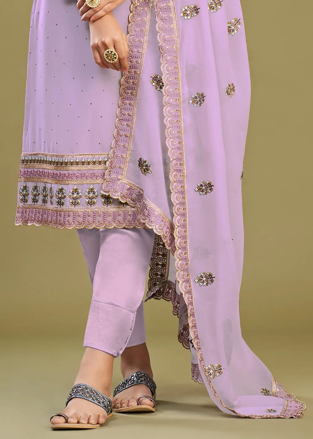 Lavender Swarovski Work & Embroidered Eid Wear Salwar Suit