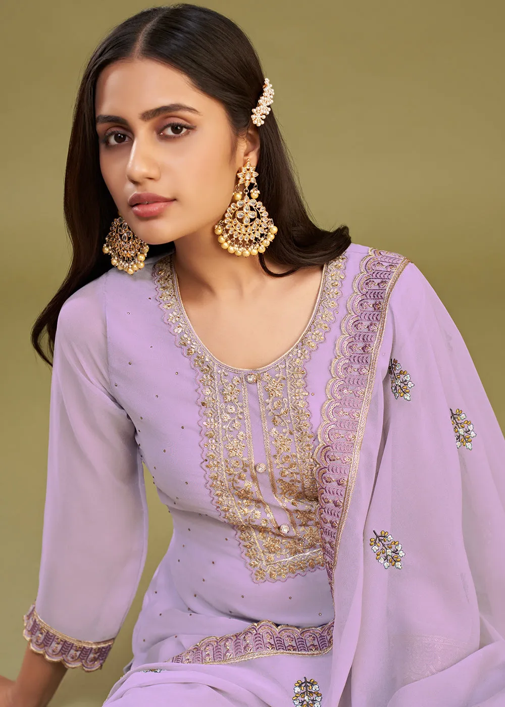 Lavender Swarovski Work & Embroidered Eid Wear Salwar Suit