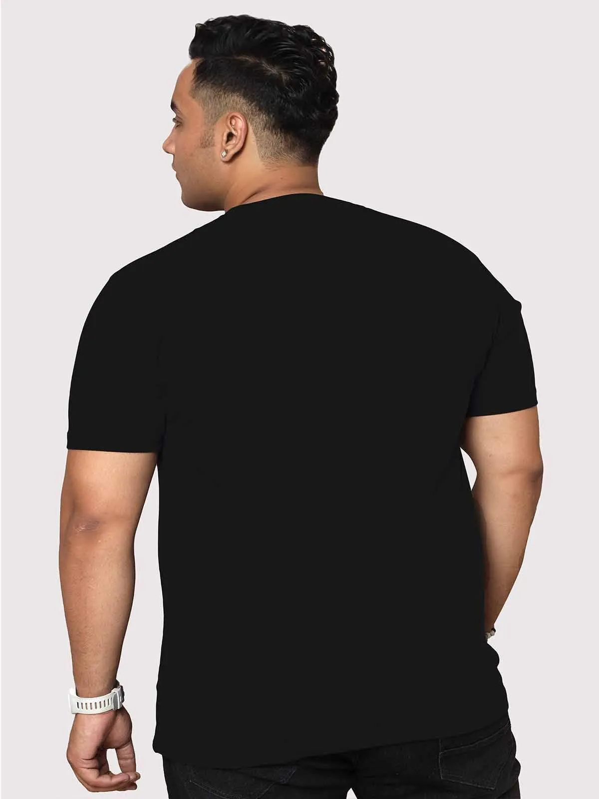 Men Plus Size Black Love My Self Printed Round Neck T-Shirt.