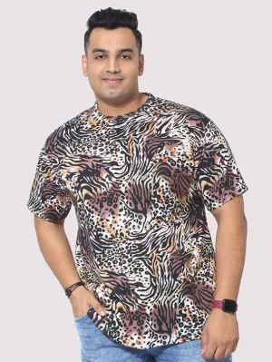 Men Plus Size Cheetah Pattern Digital Printed Round Neck T-Shirt