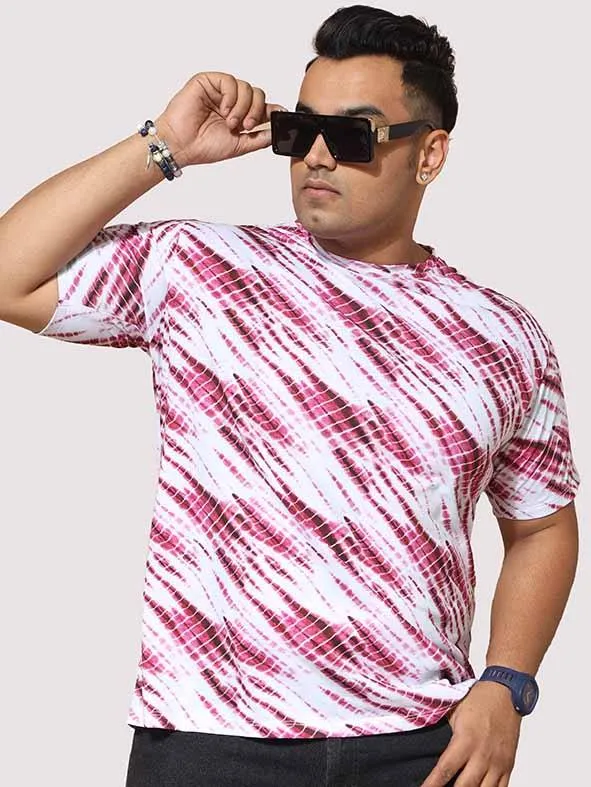 Men Plus Size Pink Wave Digital Printed Round Neck T-shirt