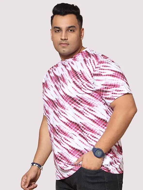 Men Plus Size Pink Wave Digital Printed Round Neck T-shirt