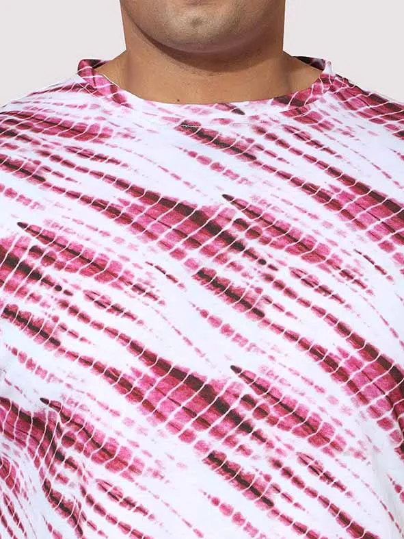 Men Plus Size Pink Wave Digital Printed Round Neck T-shirt