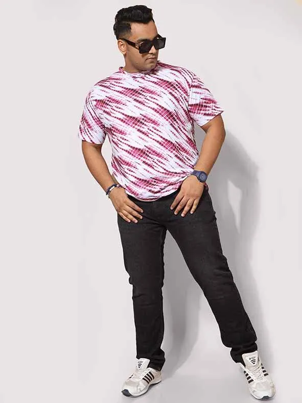 Men Plus Size Pink Wave Digital Printed Round Neck T-shirt