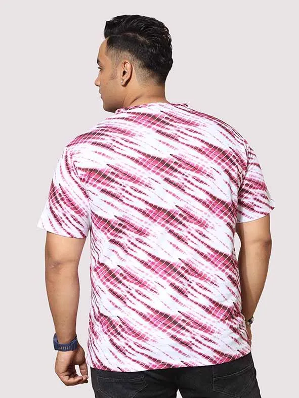 Men Plus Size Pink Wave Digital Printed Round Neck T-shirt