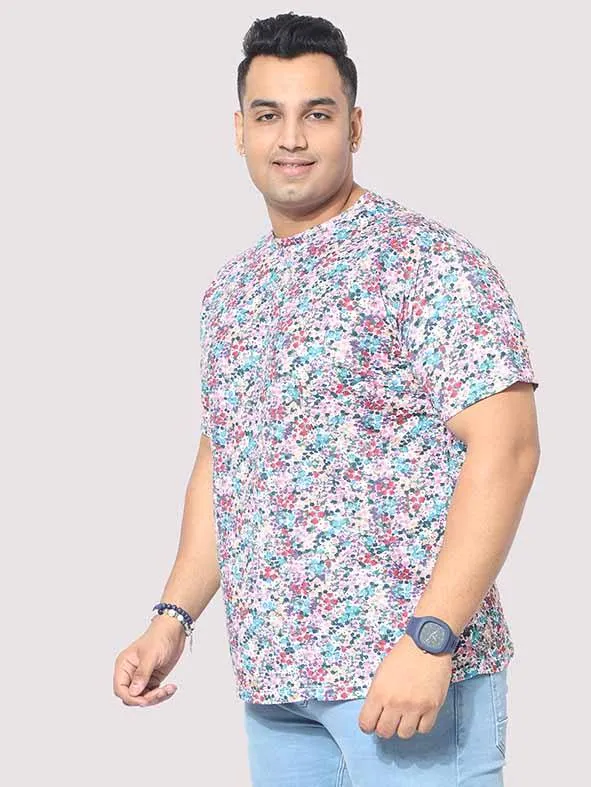 Men Plus Size Rouge Floral Digital Printed Round Neck T-Shirt