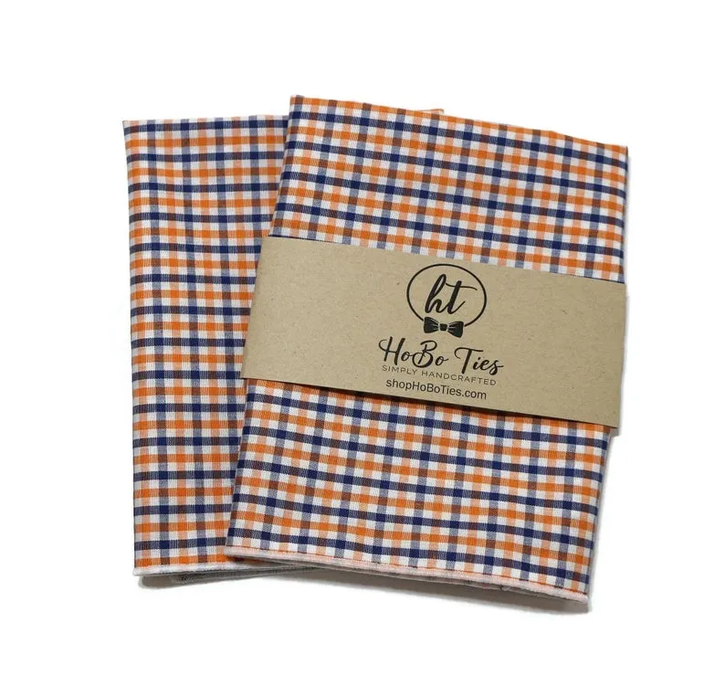 Navy Blue & Orange Tattersall Check Pocket Square (Mens)