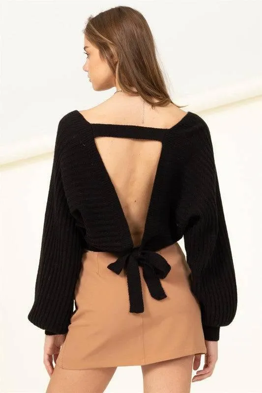 Open back cropped sweater