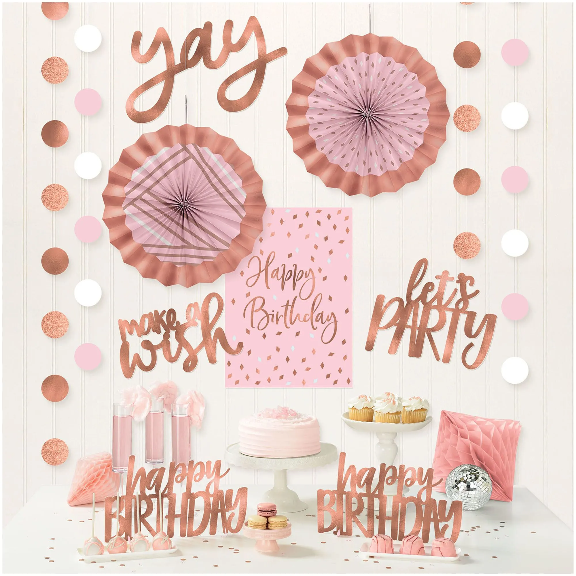 Pink & Blush Rose Gold Room Decorating Kit Birthday Party Accessories, 1 Set