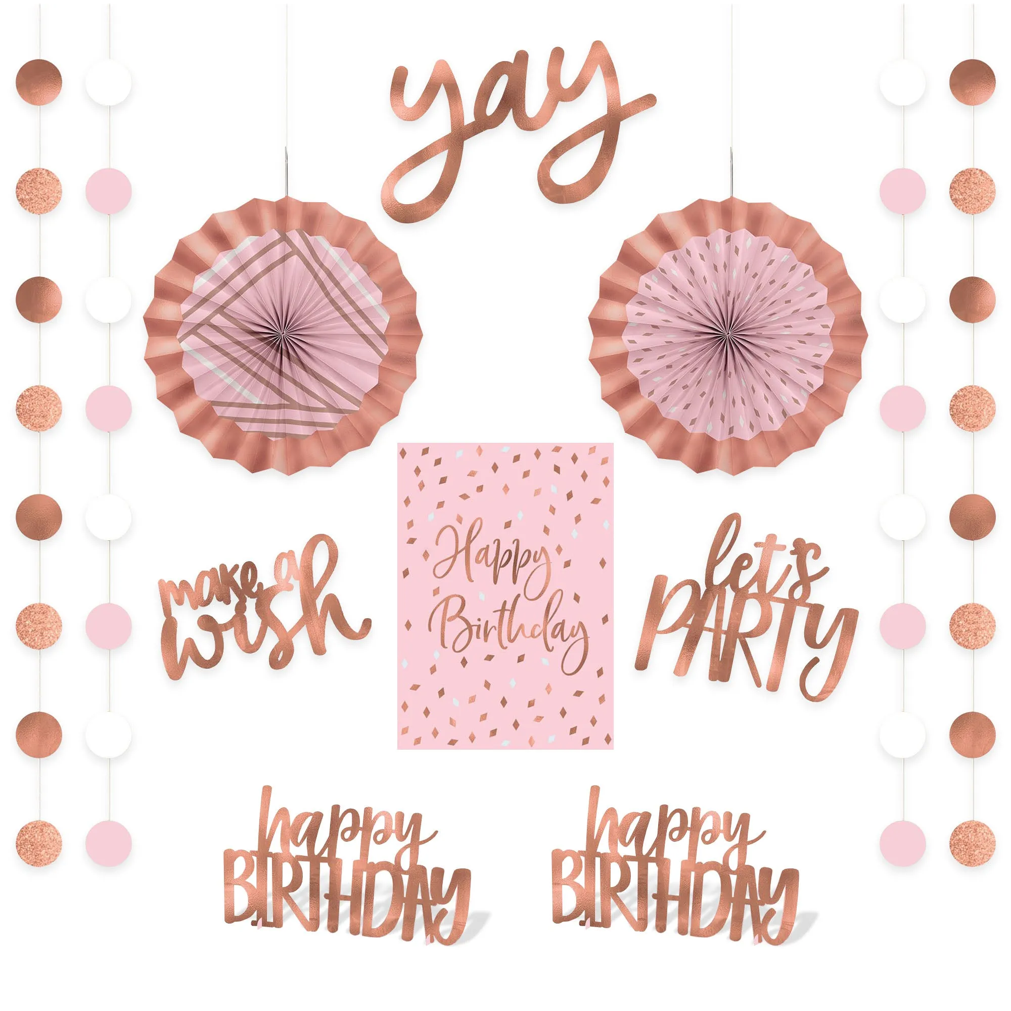 Pink & Blush Rose Gold Room Decorating Kit Birthday Party Accessories, 1 Set